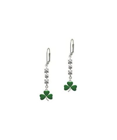 Green Three Leaf Clover - Shamrock - Crystal Madison Leverback Earrings $20.29 Earrings