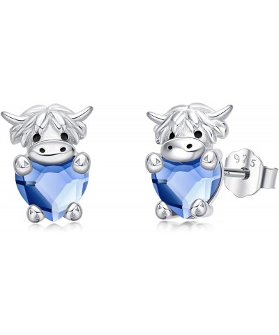 Highland Cow Earrings 925 Sterling Silver Birthstone Earrings Cute Animal Cow Stud Earrings Jewelry Birthday Gifts for Women ...