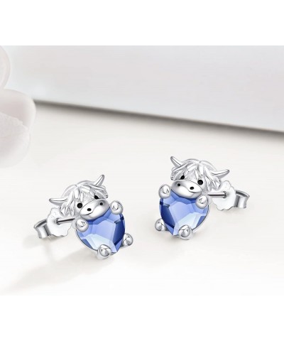 Highland Cow Earrings 925 Sterling Silver Birthstone Earrings Cute Animal Cow Stud Earrings Jewelry Birthday Gifts for Women ...