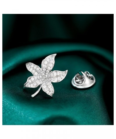 Rhinestone Maple Leaf Brooch Pin for Women Girls Unisex Silver Plated Fashion Crystal Flower Brooches Lapel Pins Dainy Cute C...