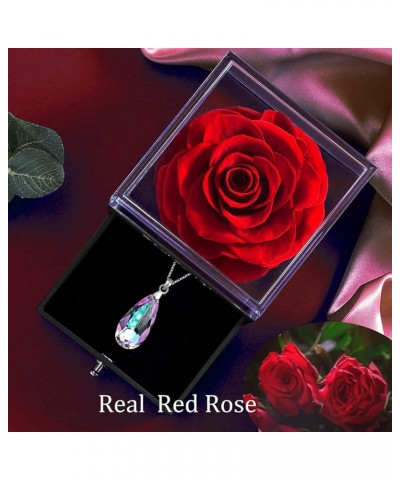 Preserved Blue Rose Box with Crystal Drop Necklace,Real Eternal Rose with S925 Sterling Silver Teardrop Sapphire Necklace,Blu...