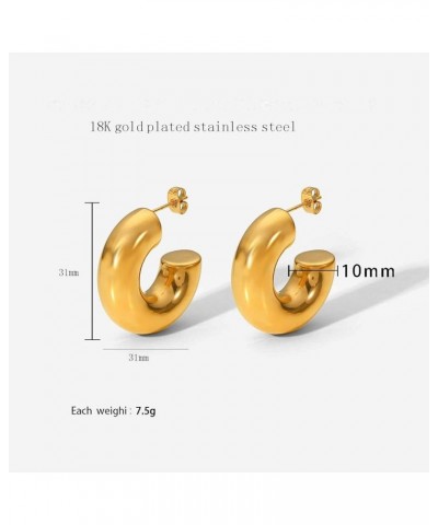 Chunky Gold Hoop Earrings for Women, Large or Small Thick Huggie Gold Hoop Earrings, Hypoallergenic Titanium Steel Gold Plate...