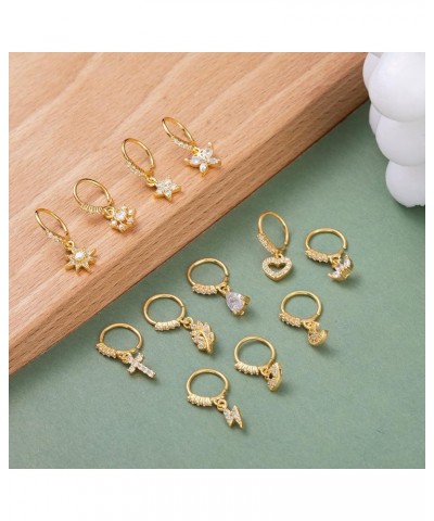 12PCS 20G Dangle Nose Ring Hoop for Women Cartilage Helix Earring Moon Star Cross Evil Eye Dangle Nose Piercing Set Gold-tone...