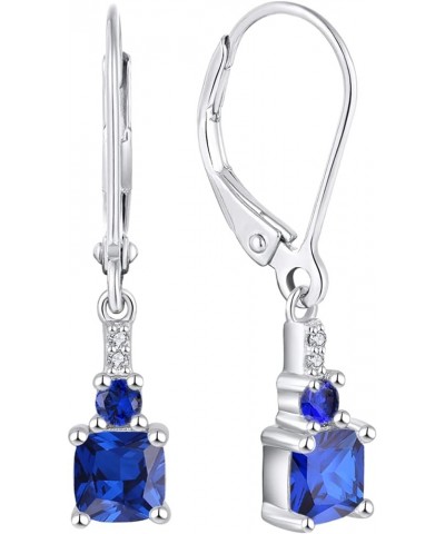 Women's Dangle Earrings 925 Sterling Silver Princess Cut Leverback Earrings Gemstones Jewelry 09-Sapphire-Sept $23.10 Earrings