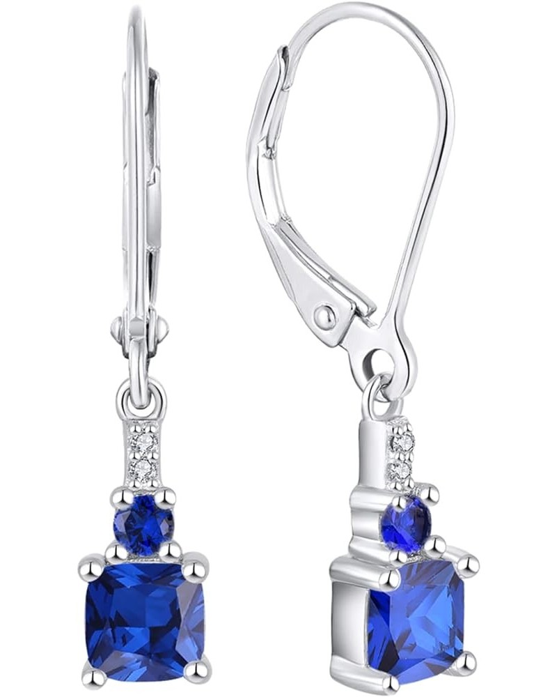 Women's Dangle Earrings 925 Sterling Silver Princess Cut Leverback Earrings Gemstones Jewelry 09-Sapphire-Sept $23.10 Earrings