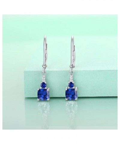 Women's Dangle Earrings 925 Sterling Silver Princess Cut Leverback Earrings Gemstones Jewelry 09-Sapphire-Sept $23.10 Earrings