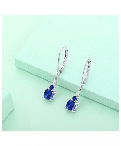 Women's Dangle Earrings 925 Sterling Silver Princess Cut Leverback Earrings Gemstones Jewelry 09-Sapphire-Sept $23.10 Earrings