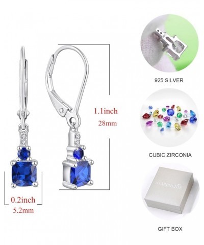 Women's Dangle Earrings 925 Sterling Silver Princess Cut Leverback Earrings Gemstones Jewelry 09-Sapphire-Sept $23.10 Earrings