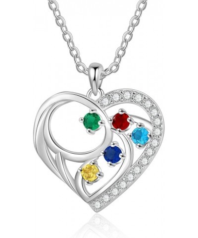 Personalized Birthstone Heart Necklace Custom Pendant Mother's Day Jewelry Gifts for Women Mom Wife 5 Stones $14.55 Necklaces