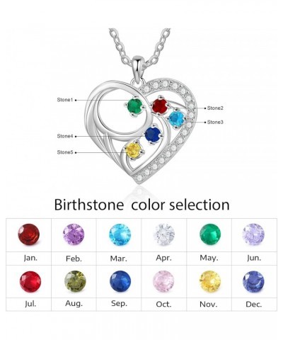 Personalized Birthstone Heart Necklace Custom Pendant Mother's Day Jewelry Gifts for Women Mom Wife 5 Stones $14.55 Necklaces