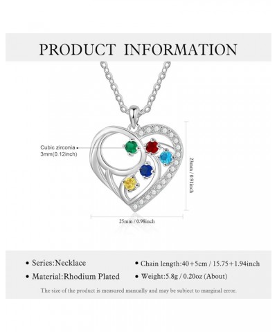 Personalized Birthstone Heart Necklace Custom Pendant Mother's Day Jewelry Gifts for Women Mom Wife 5 Stones $14.55 Necklaces