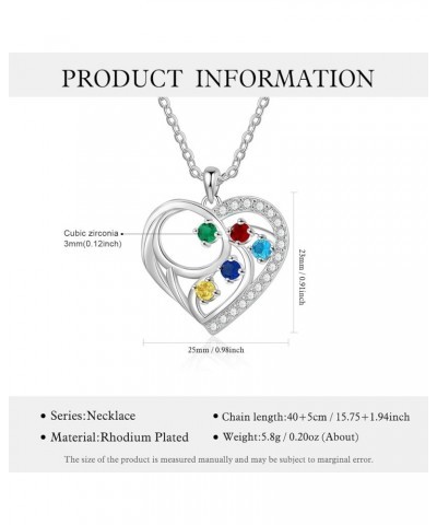 Personalized Birthstone Heart Necklace Custom Pendant Mother's Day Jewelry Gifts for Women Mom Wife 5 Stones $14.55 Necklaces