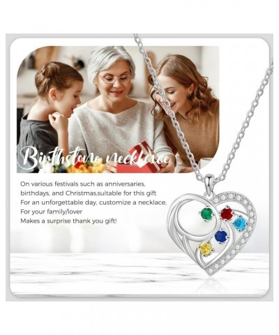 Personalized Birthstone Heart Necklace Custom Pendant Mother's Day Jewelry Gifts for Women Mom Wife 5 Stones $14.55 Necklaces