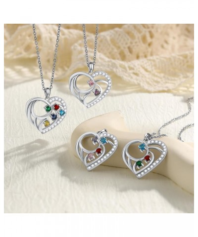 Personalized Birthstone Heart Necklace Custom Pendant Mother's Day Jewelry Gifts for Women Mom Wife 5 Stones $14.55 Necklaces