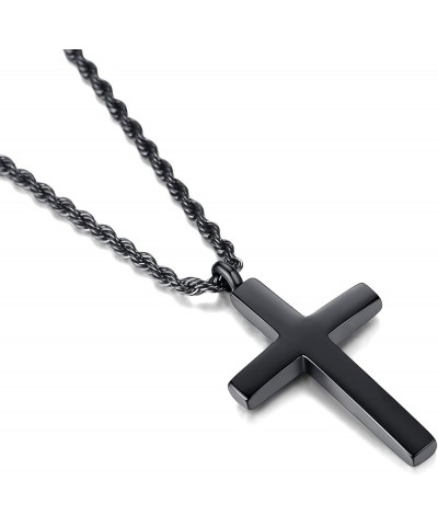 Jewelry Mens Womens Stainless Steel Cross Pendant Necklace Twist Rope Chain, 20-22 Inch Black Pendant + 20'' Twist Rope Chain...