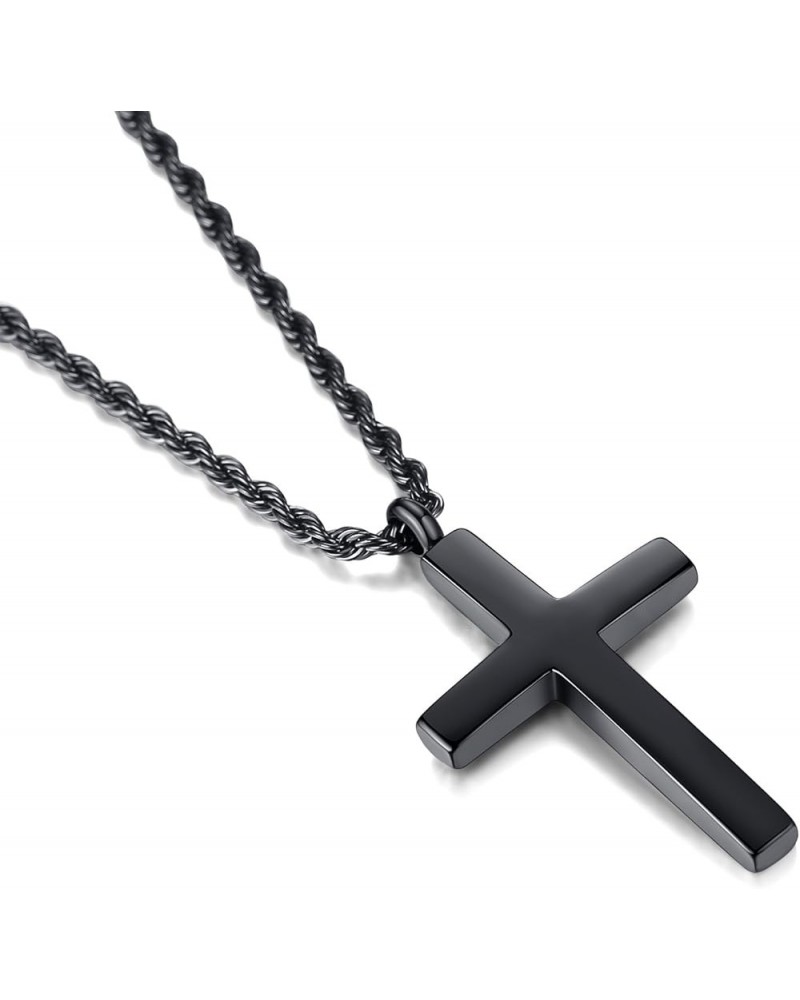 Jewelry Mens Womens Stainless Steel Cross Pendant Necklace Twist Rope Chain, 20-22 Inch Black Pendant + 20'' Twist Rope Chain...