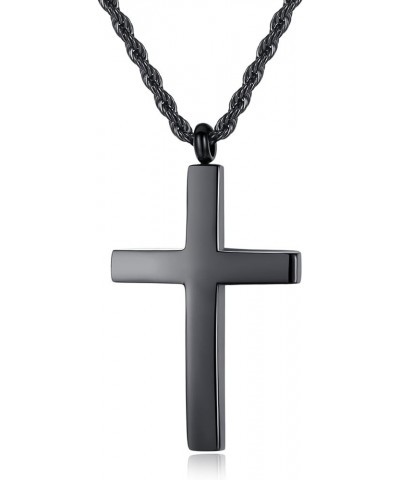 Jewelry Mens Womens Stainless Steel Cross Pendant Necklace Twist Rope Chain, 20-22 Inch Black Pendant + 20'' Twist Rope Chain...