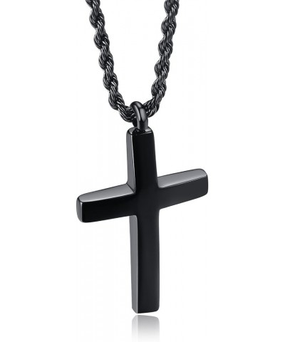 Jewelry Mens Womens Stainless Steel Cross Pendant Necklace Twist Rope Chain, 20-22 Inch Black Pendant + 20'' Twist Rope Chain...