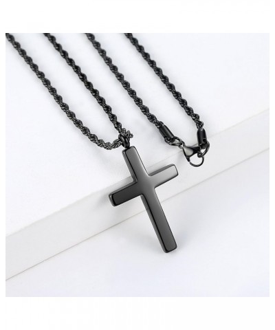 Jewelry Mens Womens Stainless Steel Cross Pendant Necklace Twist Rope Chain, 20-22 Inch Black Pendant + 20'' Twist Rope Chain...