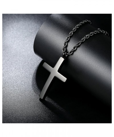 Jewelry Mens Womens Stainless Steel Cross Pendant Necklace Twist Rope Chain, 20-22 Inch Black Pendant + 20'' Twist Rope Chain...