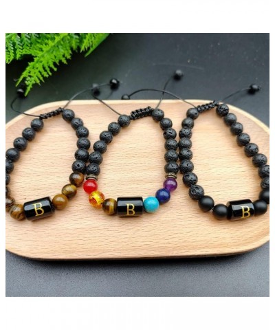 Initial Beaded Bracelets for Men Women Lava Rock Healing Stone Letter Bracelets Chakra Tiger Eye Stone Braided Rope Bracelet ...