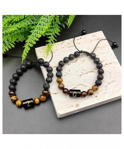 Initial Beaded Bracelets for Men Women Lava Rock Healing Stone Letter Bracelets Chakra Tiger Eye Stone Braided Rope Bracelet ...