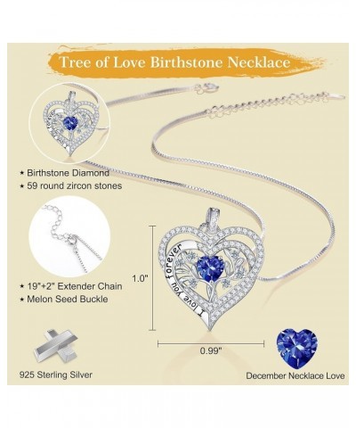 Birthstone Necklace for Women Girls, S925 Sterling Silver Tree of Life Necklace Double Heart Pendant Necklaces Birthstone Jew...