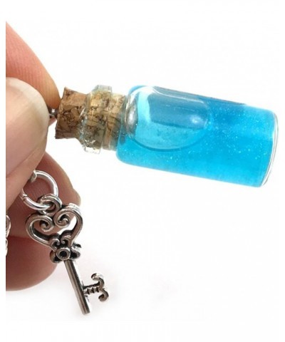 Eat Me Drink Me Alice Necklace Set Pair 2pcs Key Pendant Bottle Shimmer Blue Shrinking Potion Charm Liquid Candy Wonderland W...