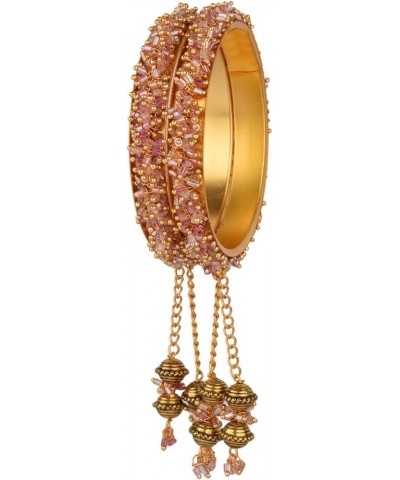 Beaded Bracelet Bangle Indian Bangle Set with Hangings Tassel Charms Wedding Bridal Jewelry for Women 2-6 Light Pink (Set of ...