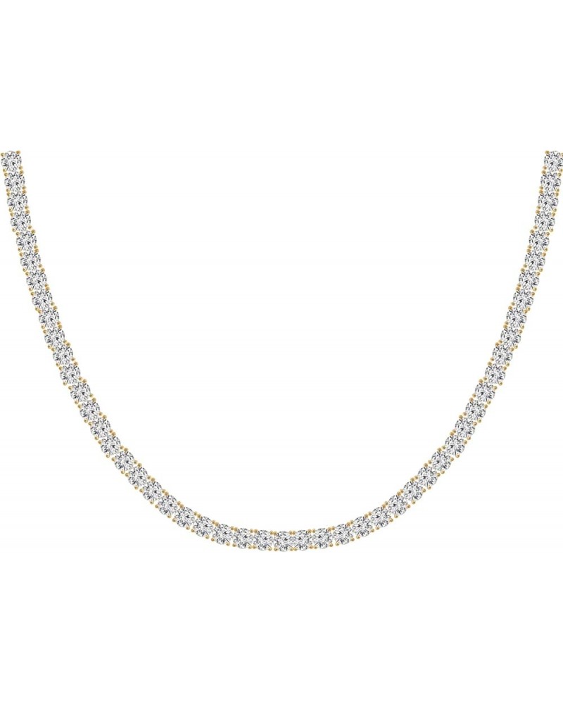 14K Gold Plated Solid 925 Sterling Silver Tennis Necklace | Classic Necklace for Women and Men | 3mm-5mm Round Cut Cubic Zirc...