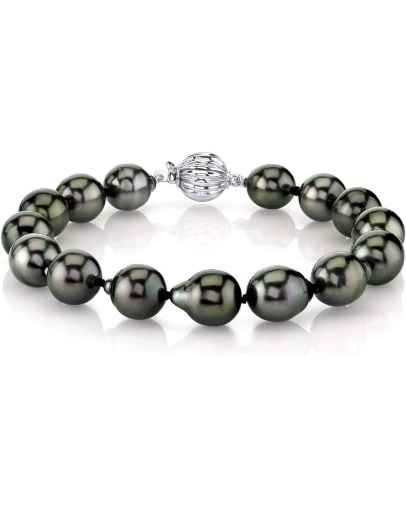 14K Gold 10-11mm Drop-Shape Genuine Black Tahitian South Sea Cultured Pearl Bracelet for Women 7.5 Inches White Gold $198.99 ...