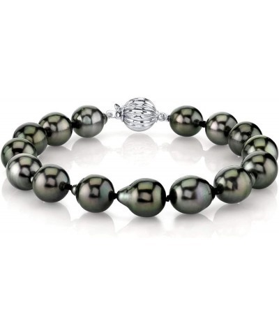 14K Gold 10-11mm Drop-Shape Genuine Black Tahitian South Sea Cultured Pearl Bracelet for Women 7.5 Inches White Gold $198.99 ...