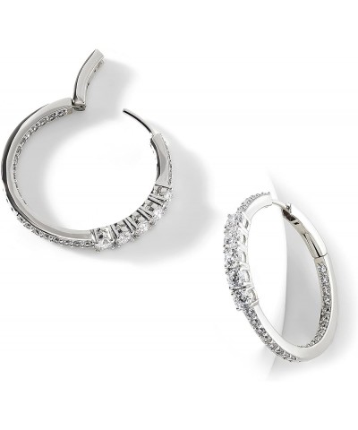 Medium Hoop Earrings for Women - Cubic Zirconia Medium Cartilage Gold and Rhodium Earrings Rhodium $36.00 Earrings