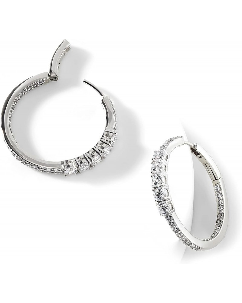 Medium Hoop Earrings for Women - Cubic Zirconia Medium Cartilage Gold and Rhodium Earrings Rhodium $36.00 Earrings