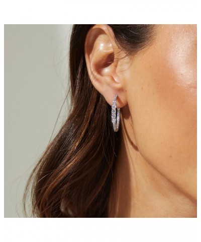 Medium Hoop Earrings for Women - Cubic Zirconia Medium Cartilage Gold and Rhodium Earrings Rhodium $36.00 Earrings