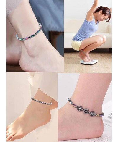 4Pcs Anti Swelling Obsidian Anklet Hematite Bracelets Slimming Anklet for Women A:4pcs obsidian anklet $6.43 Anklets