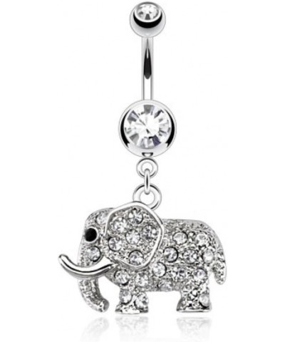 Elephant Multi Paved CZs Dangle 316L Stainless Steel Belly Button Ring (Sold per Piece) Clear $8.95 Body Jewelry