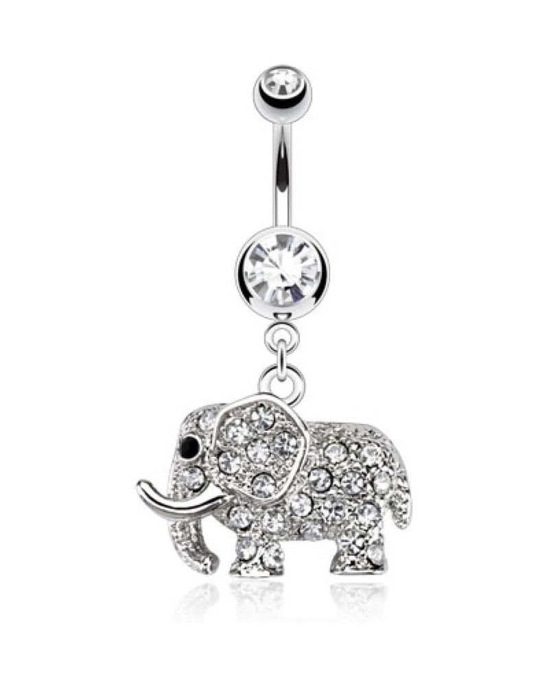 Elephant Multi Paved CZs Dangle 316L Stainless Steel Belly Button Ring (Sold per Piece) Clear $8.95 Body Jewelry