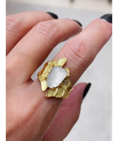 Chunky Gold Statement Ring for Women Adjustable Chunky Gold Rings with White Crystal Bold Cocktail Ring Open Band Trendy Jewe...