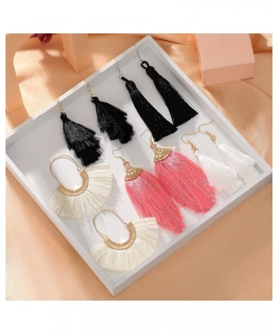 9-12 Pairs Rattan Earrings for Women Handmade Boho Tassel Earrings Lightweight Acrylic Earrings Set D $12.38 Earrings