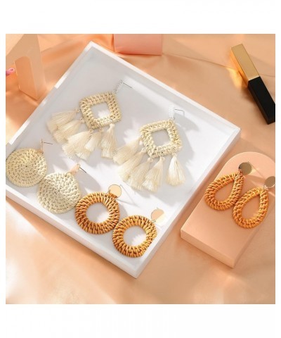 9-12 Pairs Rattan Earrings for Women Handmade Boho Tassel Earrings Lightweight Acrylic Earrings Set D $12.38 Earrings