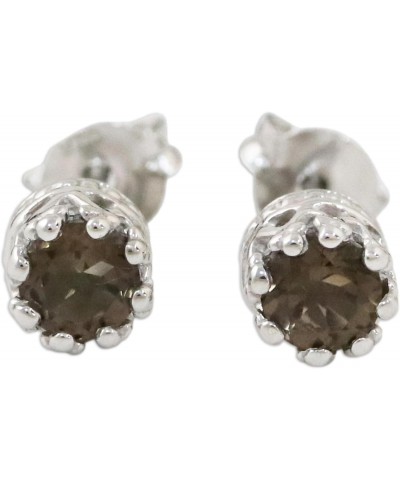 handmade .925 Sterling Silver Smoky Quartz Stud Earrings Rhodium Plated from Thailand Tone Brown Gemstone [0.2 in H x 0.2 in ...