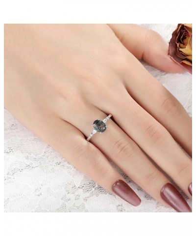 Natural Fashion Women's Black Rutilated Quartz Ring Half Eternity Minimalist Rings 6x8mm Oval Cut 1.5CT Platinum Plated 925 S...