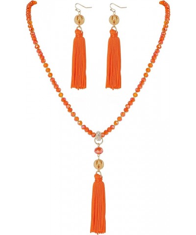 Long Beaded Strand Necklace with Tassel for Women Fashion Jewelry White, 33 inches Orange $10.91 Necklaces