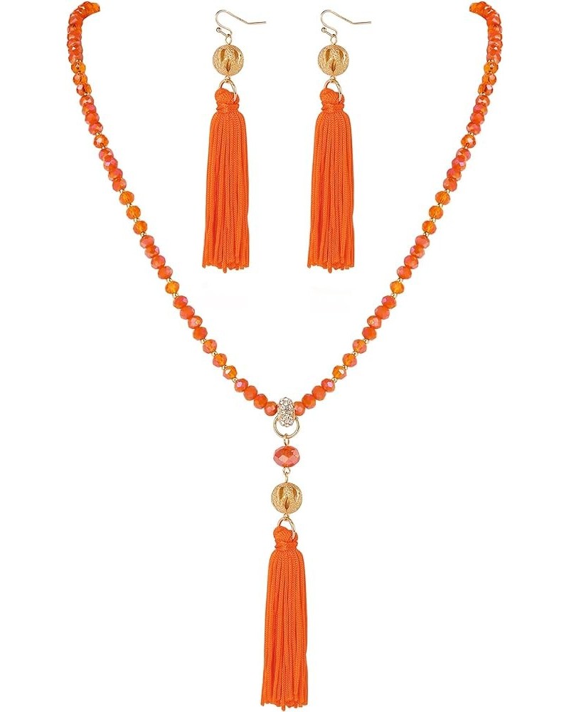 Long Beaded Strand Necklace with Tassel for Women Fashion Jewelry White, 33 inches Orange $10.91 Necklaces