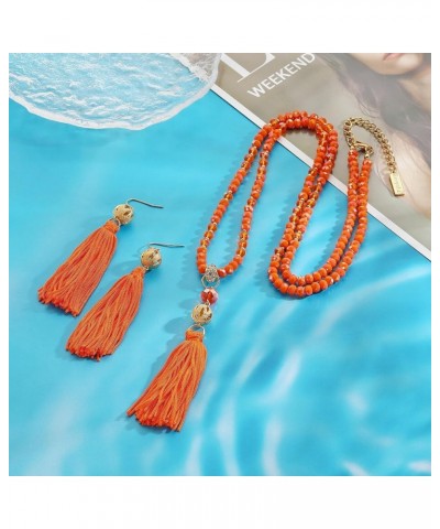 Long Beaded Strand Necklace with Tassel for Women Fashion Jewelry White, 33 inches Orange $10.91 Necklaces