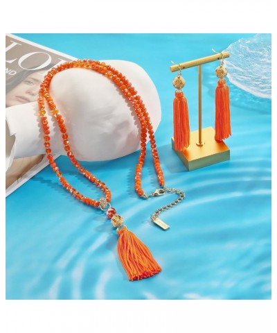 Long Beaded Strand Necklace with Tassel for Women Fashion Jewelry White, 33 inches Orange $10.91 Necklaces