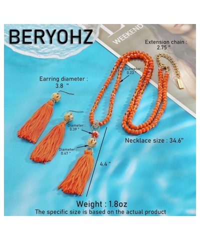 Long Beaded Strand Necklace with Tassel for Women Fashion Jewelry White, 33 inches Orange $10.91 Necklaces