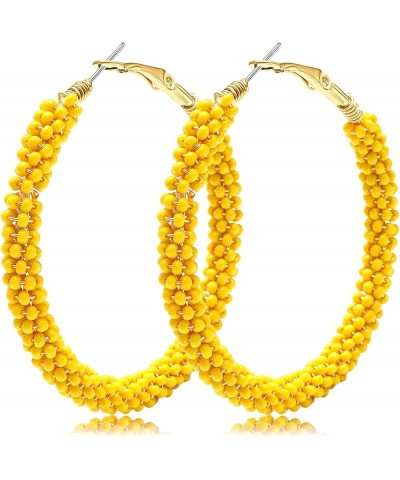 Beaded Hoop Earrings for Women Mixed Color Bead Dangle Earrings Bohemia Hoop Dangle Earring Studs for Girls C Yellow $8.95 Ea...