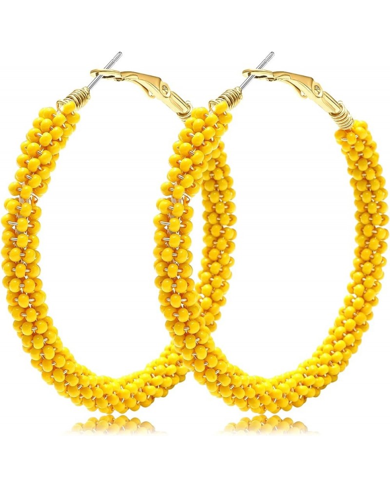 Beaded Hoop Earrings for Women Mixed Color Bead Dangle Earrings Bohemia Hoop Dangle Earring Studs for Girls C Yellow $8.95 Ea...